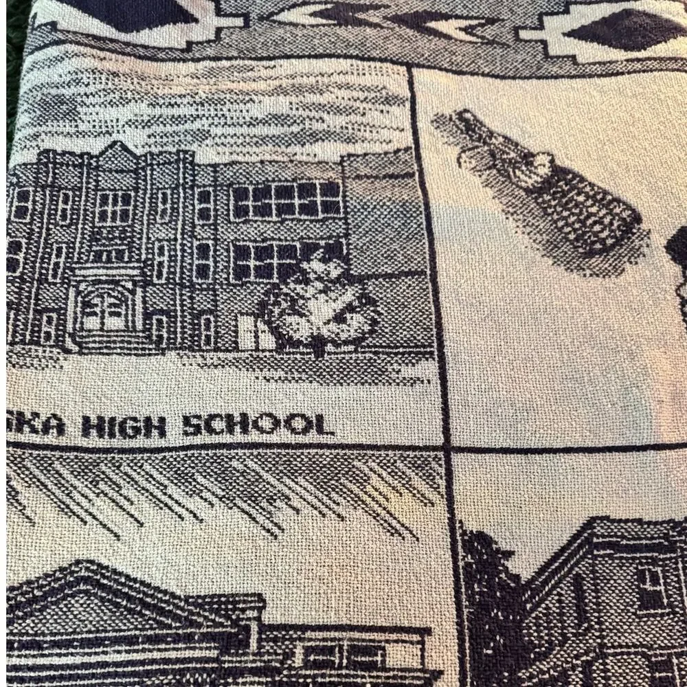VTG Pawhuska Oklahoma Tapestry Throw Osage County NAVY BLUE 45x64, Fringe READ